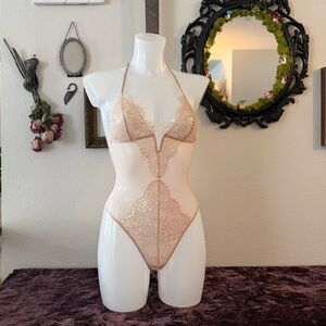 Victoria's Secret Sheer peach and iridescent Bodysuit